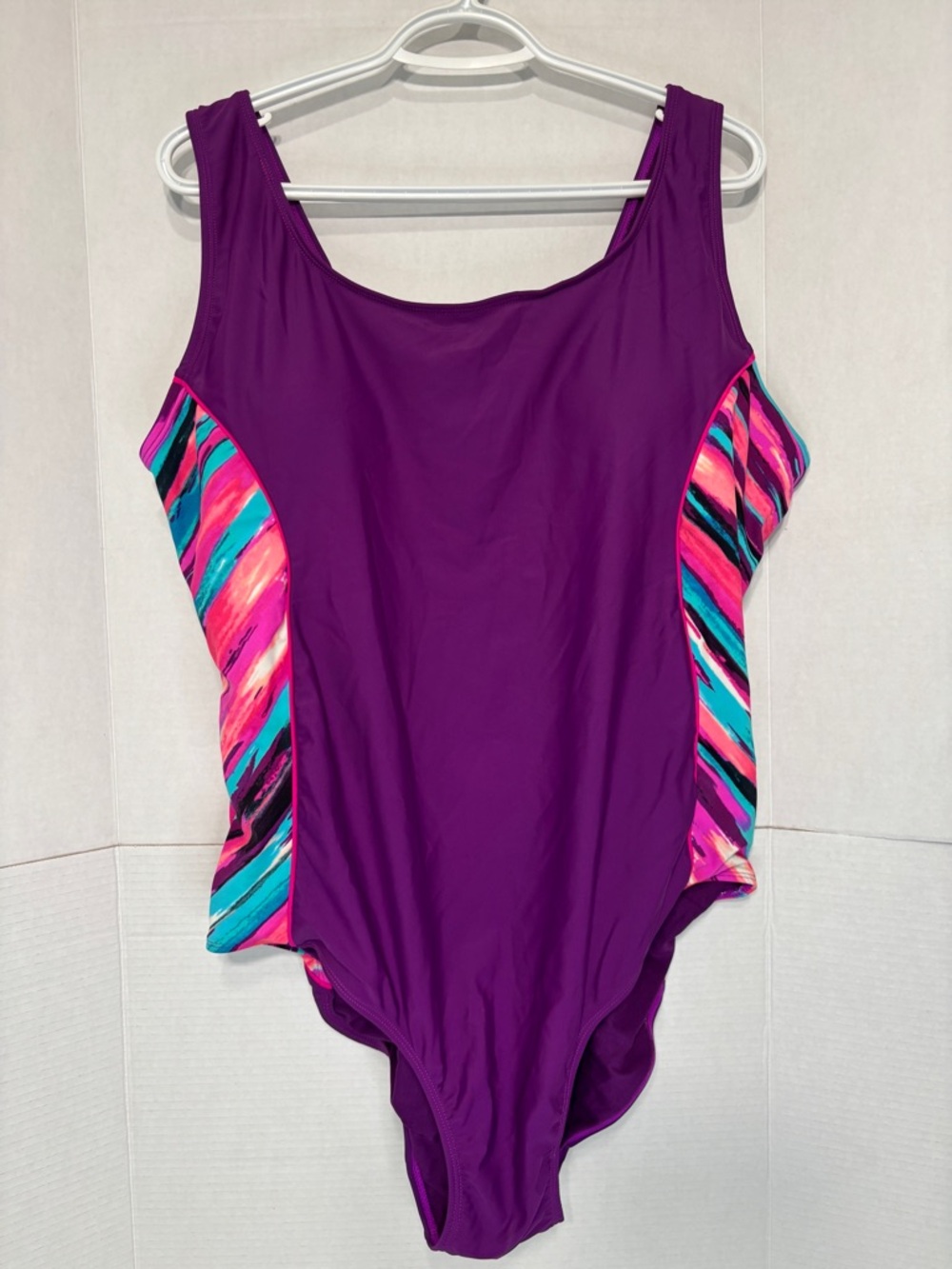 George Women’s 3X Purple One-Piece Swimsuit Bright Side Accents Beachwear